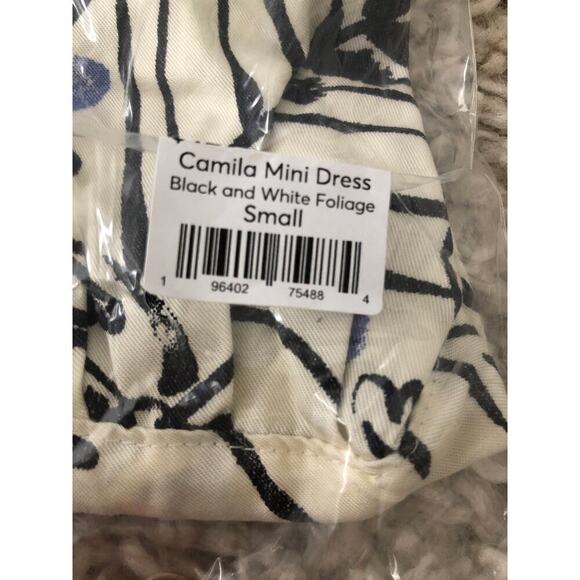 Marine Layer Camila Dress Floral A-Line Mini Black And White Foliage NWT Small - Picture 4 of 7